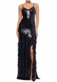 Betsy & Adam - Sophisticated Sequin & Ruffle Gown