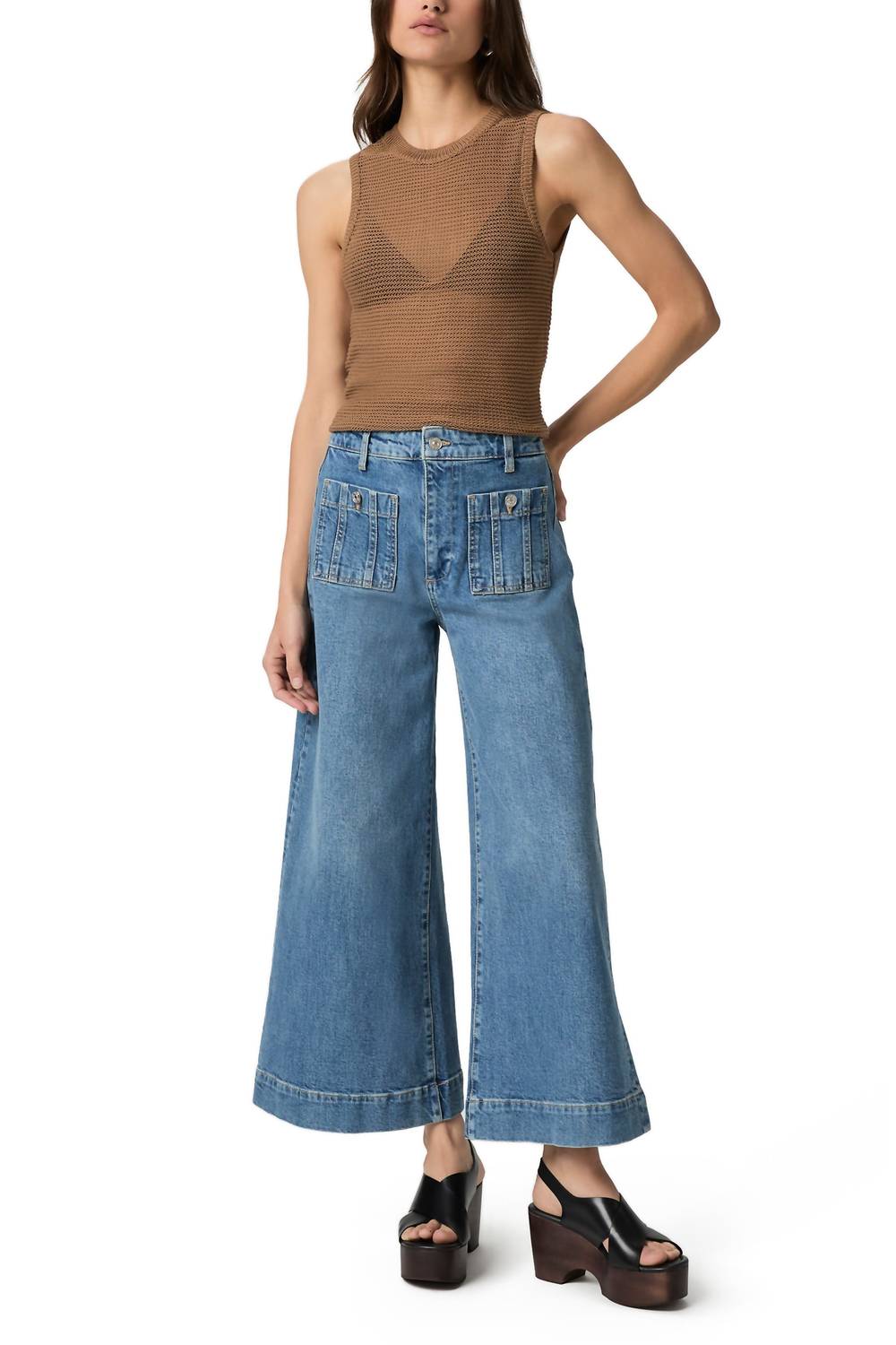 Paige - Lola Seamed Patch Pocket Crop Wide Leg Jeans