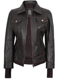 Decrum - Women's Tralee Bomber Leather Jacket With Removable Hoodie