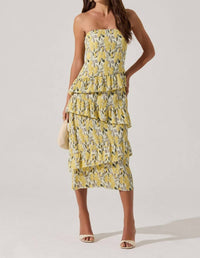 Astr - Asymmetrical Tiered Ruffle Midi Dress