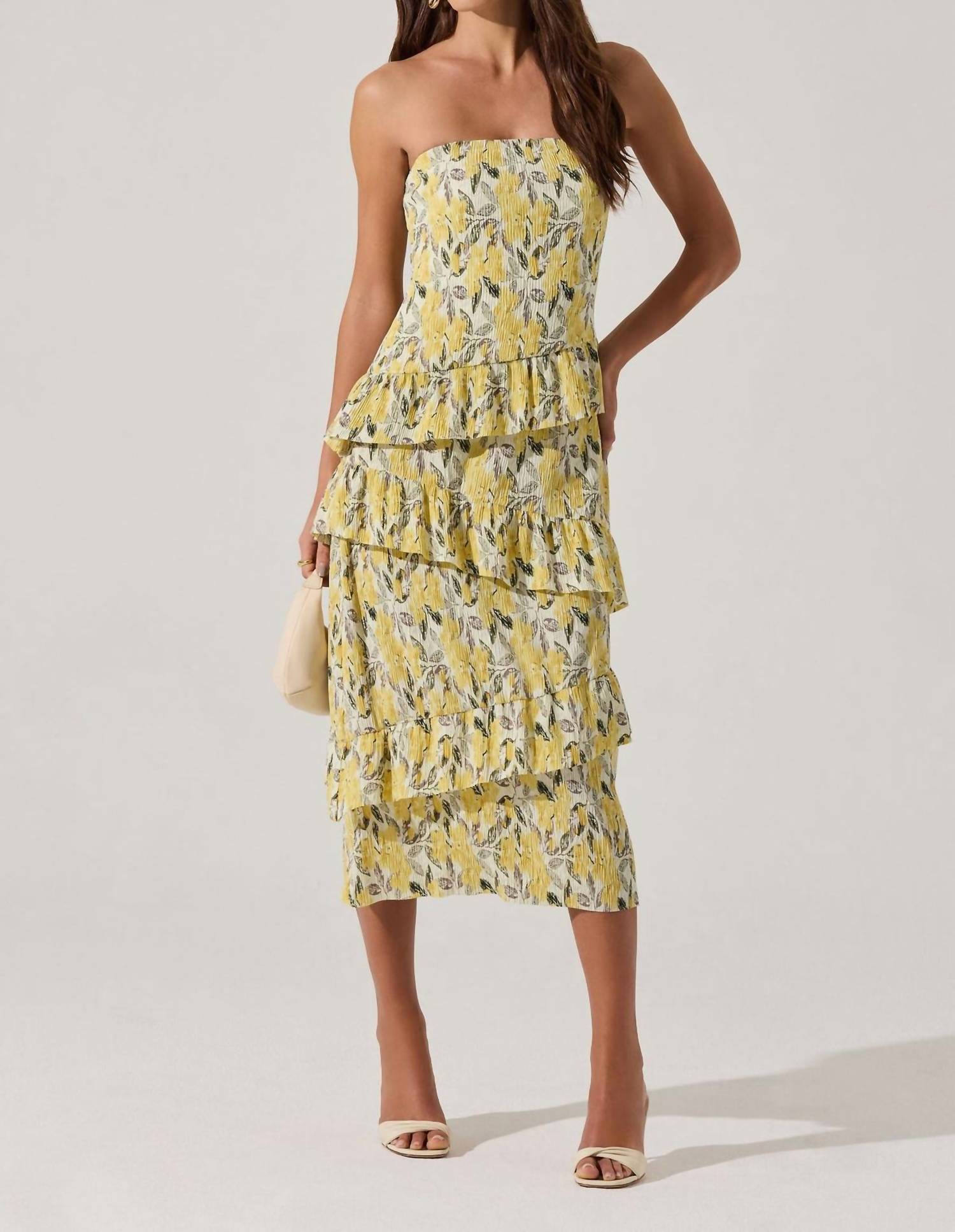 Astr - Asymmetrical Tiered Ruffle Midi Dress