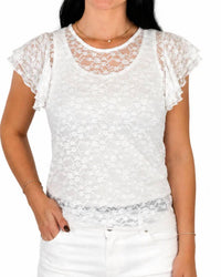 7Th Ray - Sheer Lace Ruffle Sleeves Top