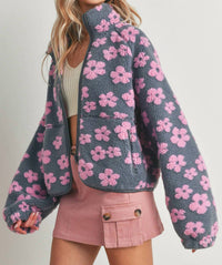 Buttermelon Daisy Fleece Sherpa Jacket in grey pink - women's jacket - view 4