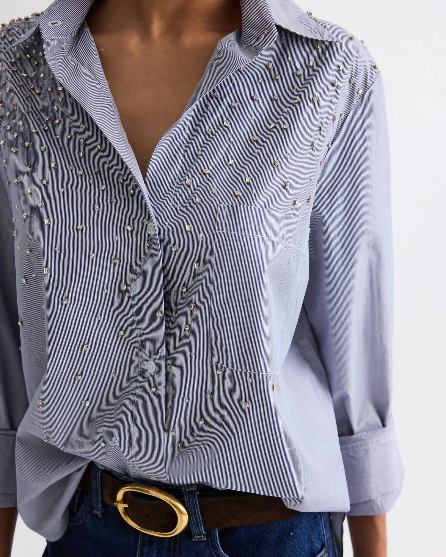 TWP Next Morning Shirt With Crystals in white midnight - women's long sleeve top - view 4