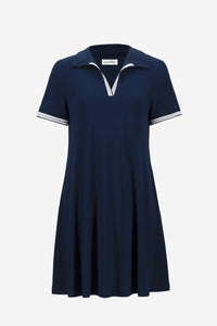 Joseph Ribkoff Silky Knit Trapeze Dress with Polo Collar in indigo - women's dress - view 6