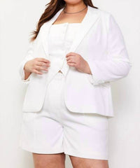 Skies Are Blue - Slanted Pocket Long Sleeve Blazer - Plus