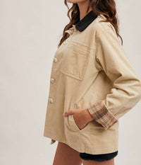 Bluivy - Inner Plaid Corduroy Button Down Barn Coat