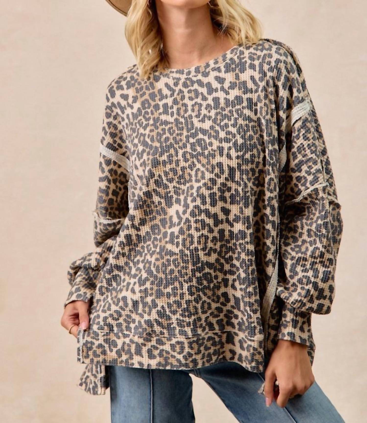 Bibi - Oversized Waffle Thermal Sweatshirt