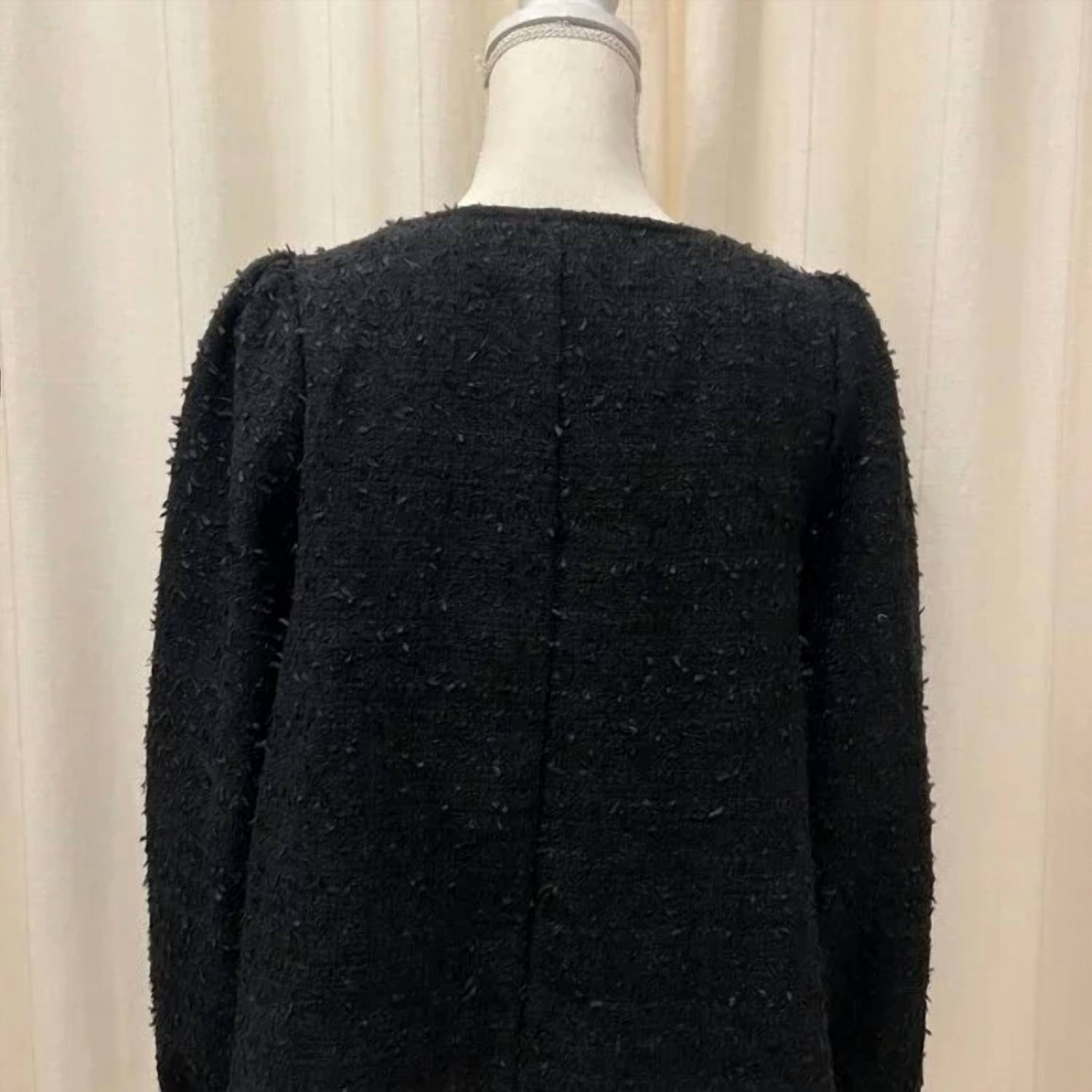 ABLE Front Bow Tweed Long Puff Sleeve Top in black - women's blouse - view 7