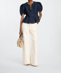 MUNTHE Tencel Denim Top in indigo blue - women's blouse