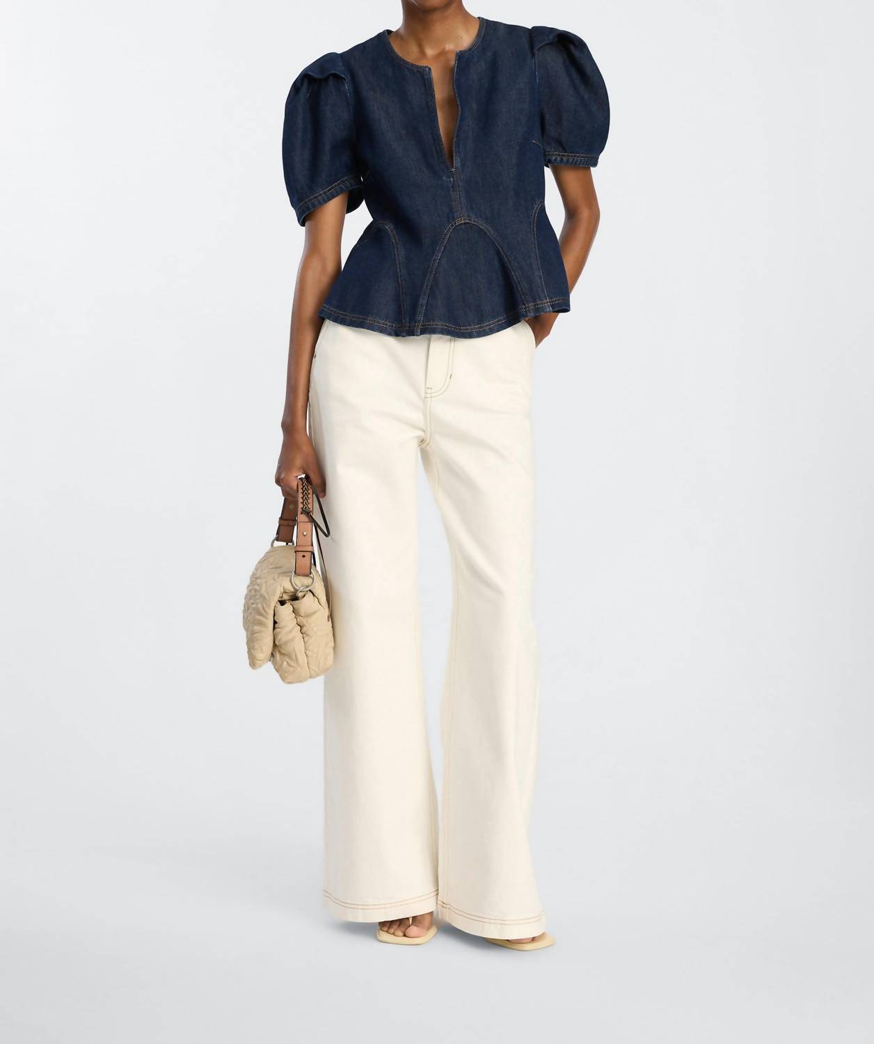 MUNTHE Tencel Denim Top in indigo blue - women's blouse