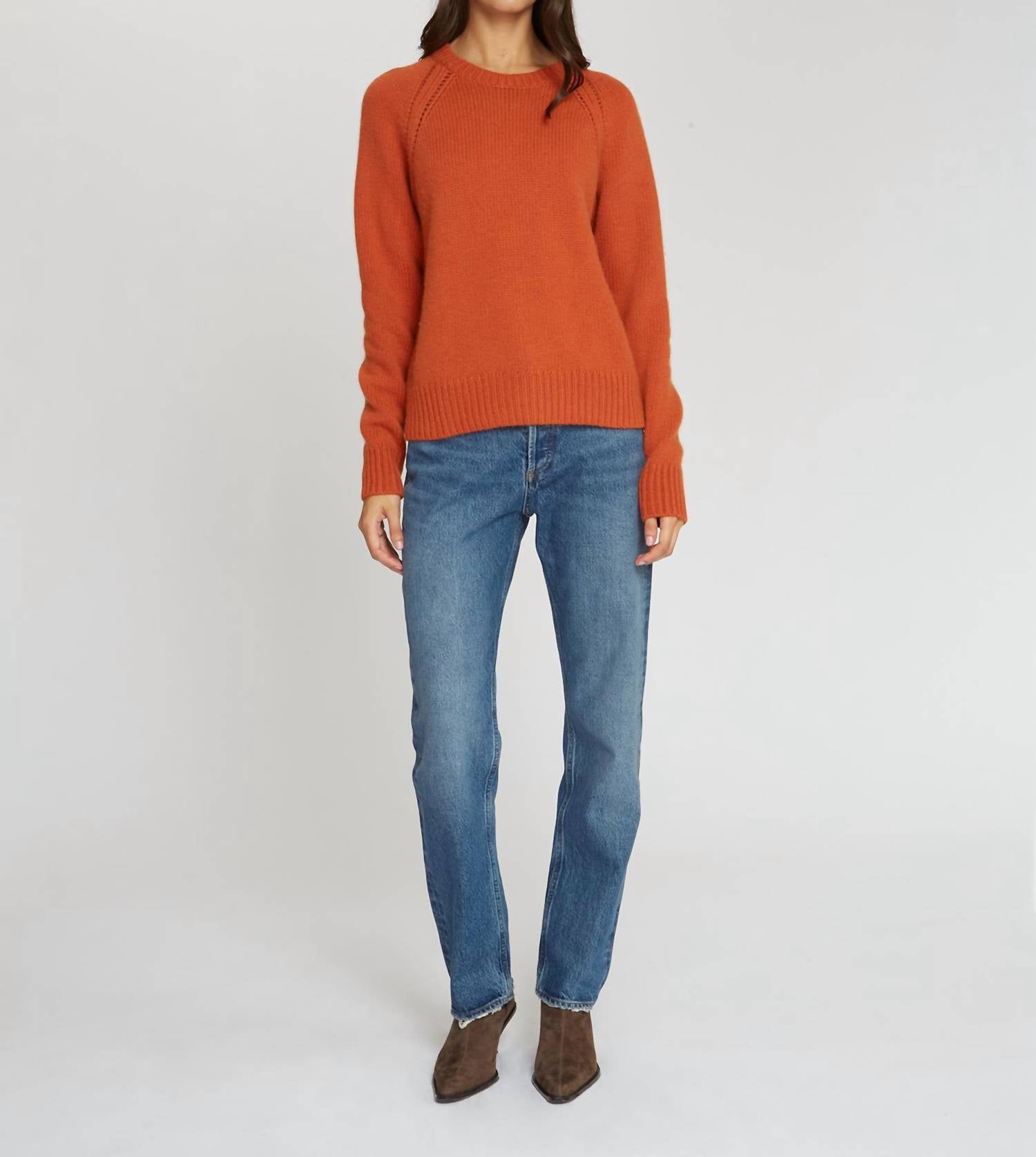 Autumn Cashmere Relaxed Open Raglan Crew Top in henna - women's sweater - detail view