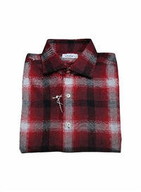 Gherardi Men's Long Sleeve Plaid Collared Shirt - men's long sleeve top - detail view