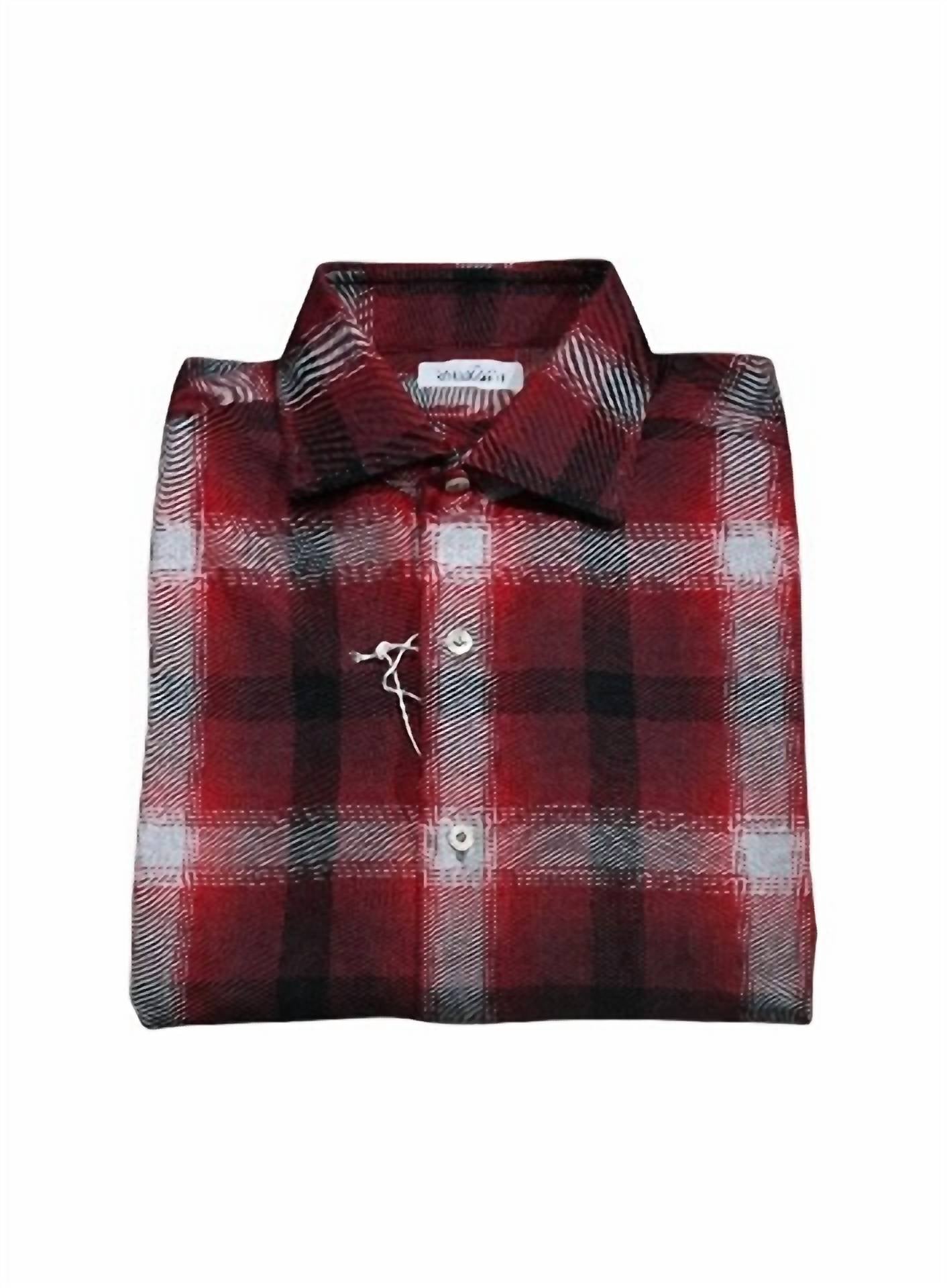 Gherardi Men's Long Sleeve Plaid Collared Shirt - men's long sleeve top - detail view