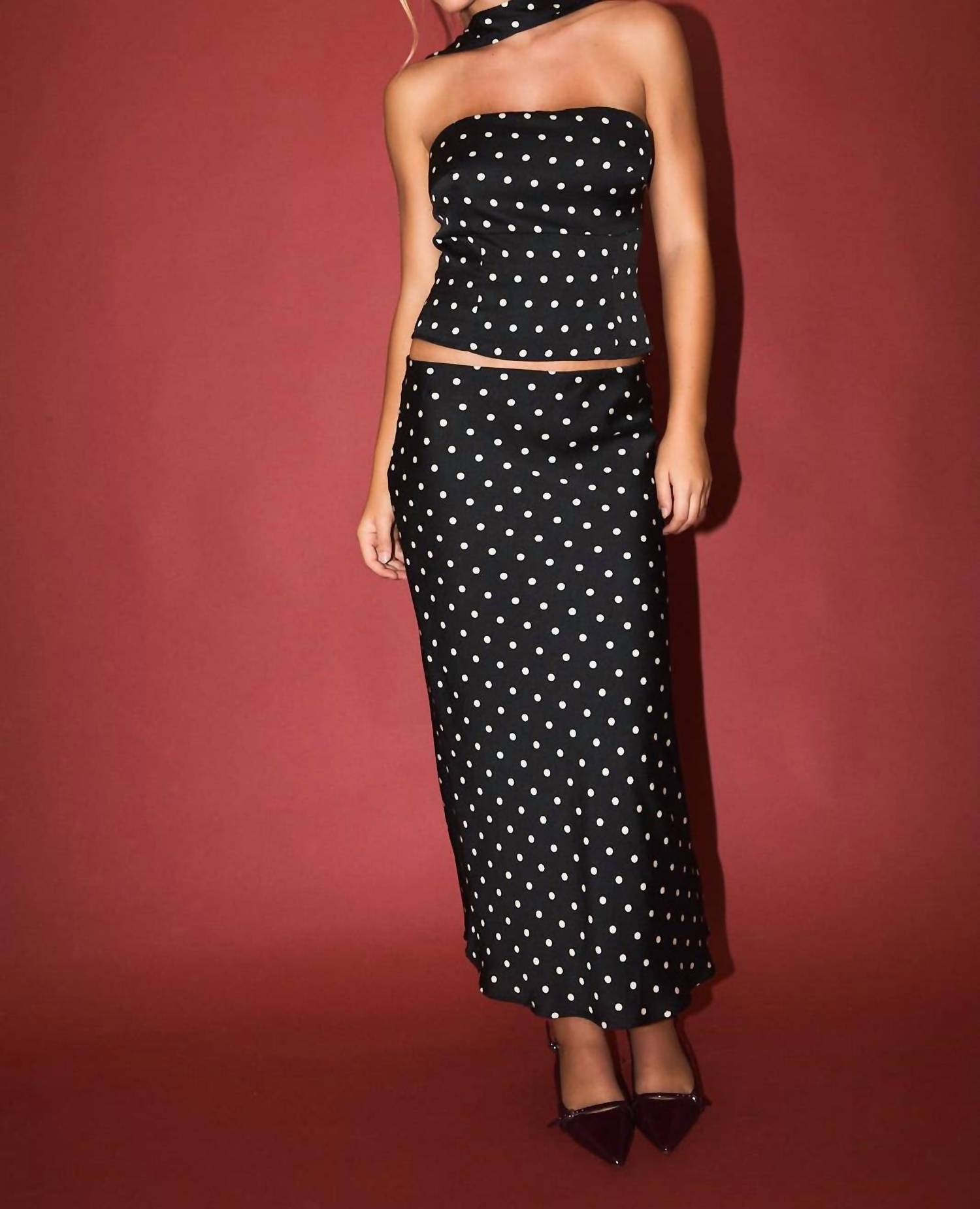 Le Lis - Dreamy Dot Mid Rise Maxi Skirt