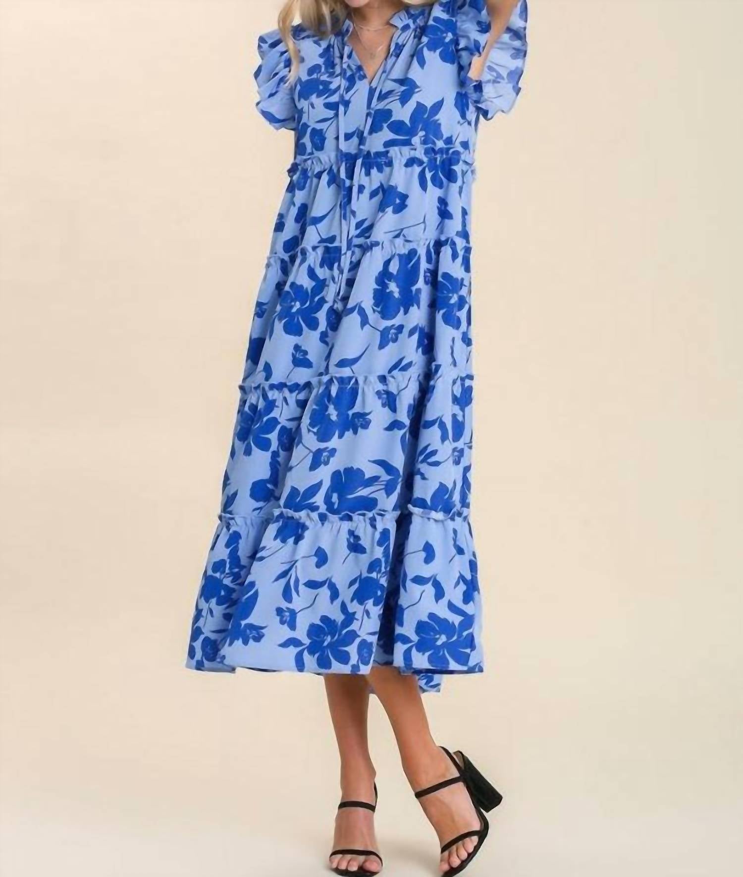 Umgee - Floral Print Tiered Midi Dress