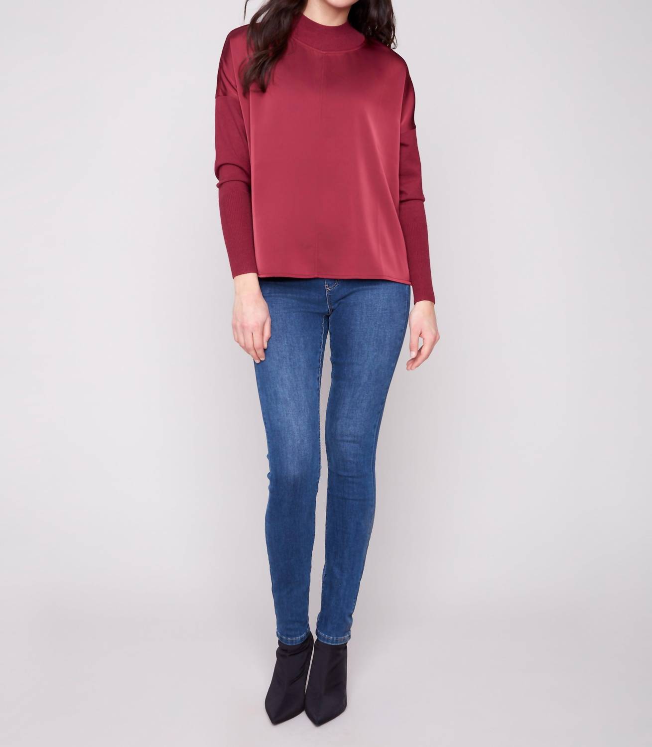 Charlie B - Mock Neck Satin Knit Top