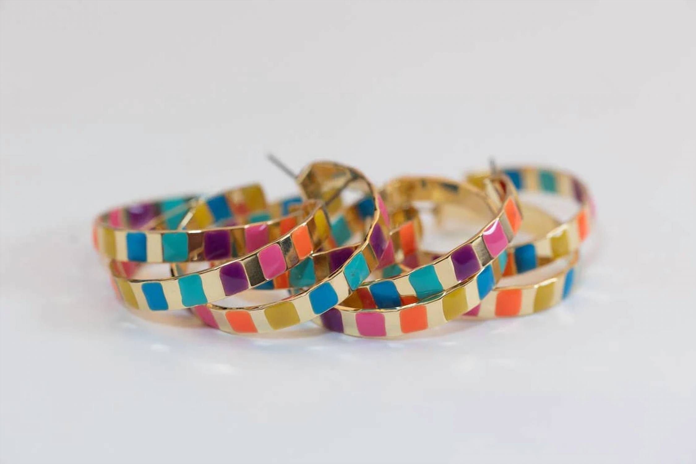 St. Armands Designs Of Sarasota - Women's Enamel Striped Hoop Statement Earrings
