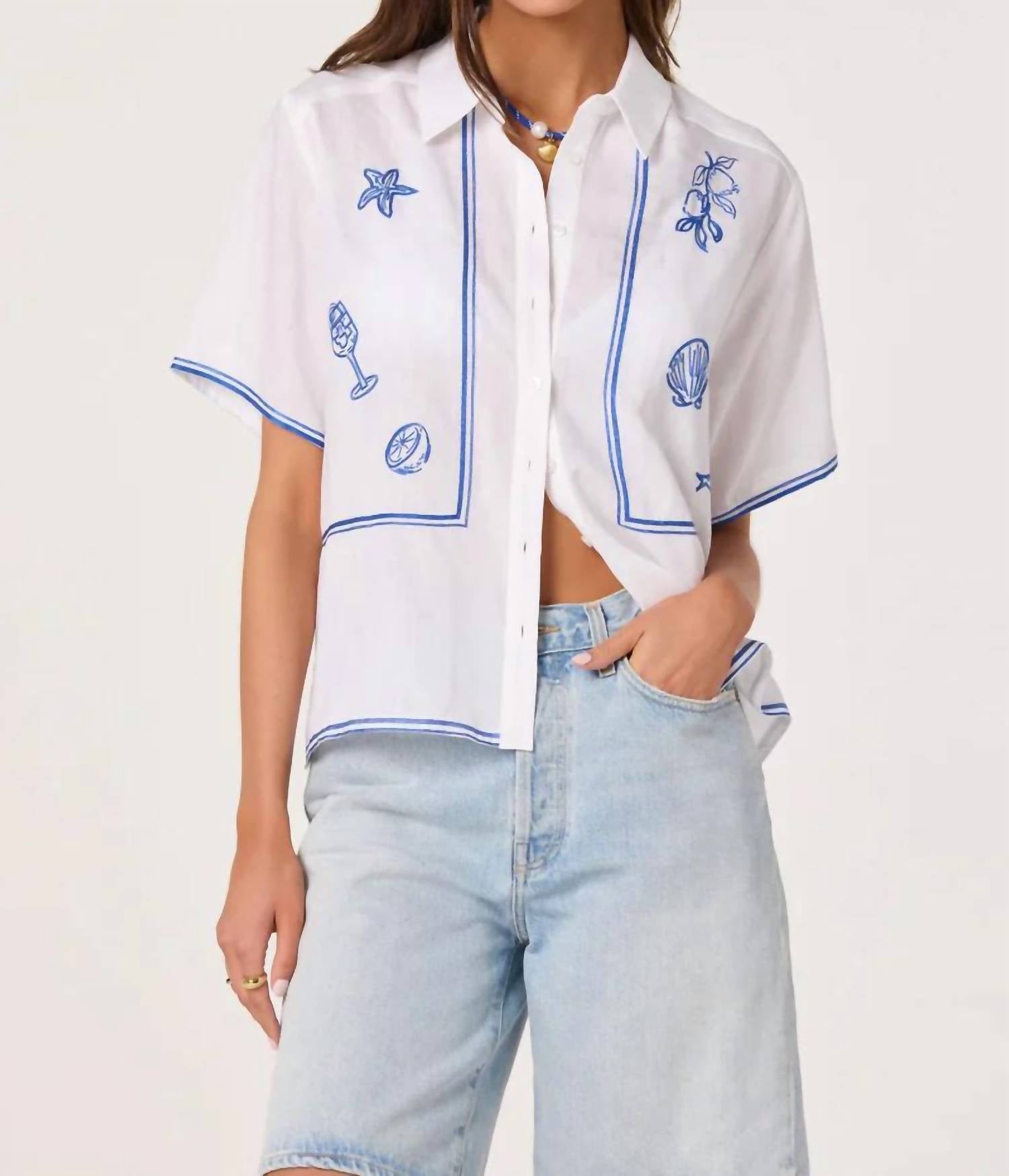 Astr - Trace Embroidered Linen Button-up Shirt