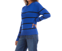 Karen Kane Stripe Crewneck Sweater in sapphire with black - women's sweater - detail view