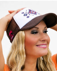 Ali Dee Wholesale Women's Santa Fe Rhinestone Cap in white brown - women's hat