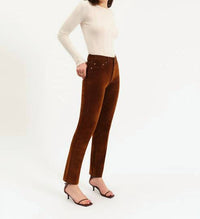 DAZE Smarty High Rise Slim Straight Pants in cognac 1 - women's pants - detail view