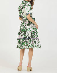 Stellah - Magnolia Print Short Sleeve Button Closure Belted Shirt Dress