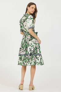 Stellah - Magnolia Print Short Sleeve Button Closure Belted Shirt Dress