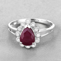 Diana M Jewels Women's Pear Natural Ruby Fashion Ring (1.31 Ct) - Petite in 14k white gold - women's jewelry - detail view