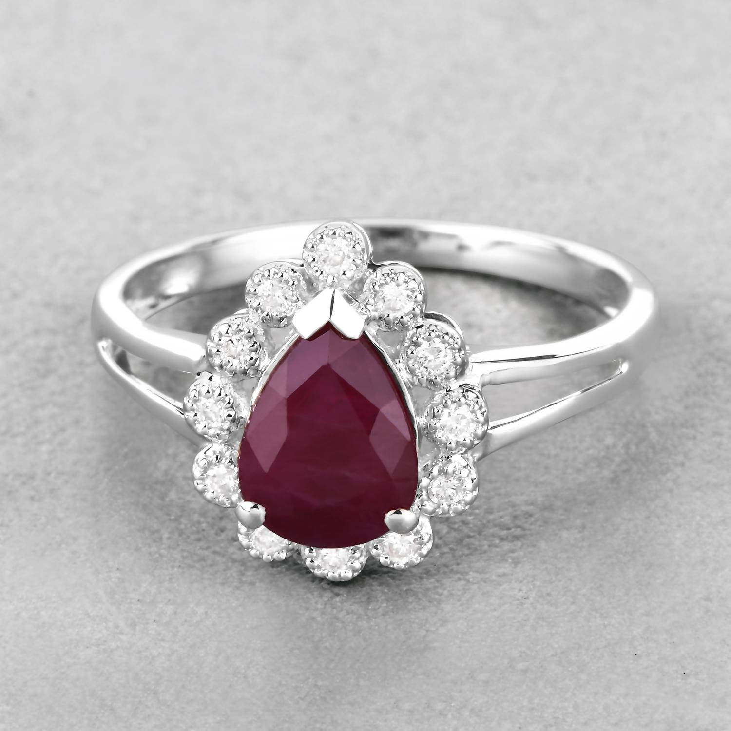 Diana M Jewels Women's Pear Natural Ruby Fashion Ring (1.31 Ct) - Petite in 14k white gold - women's jewelry - detail view