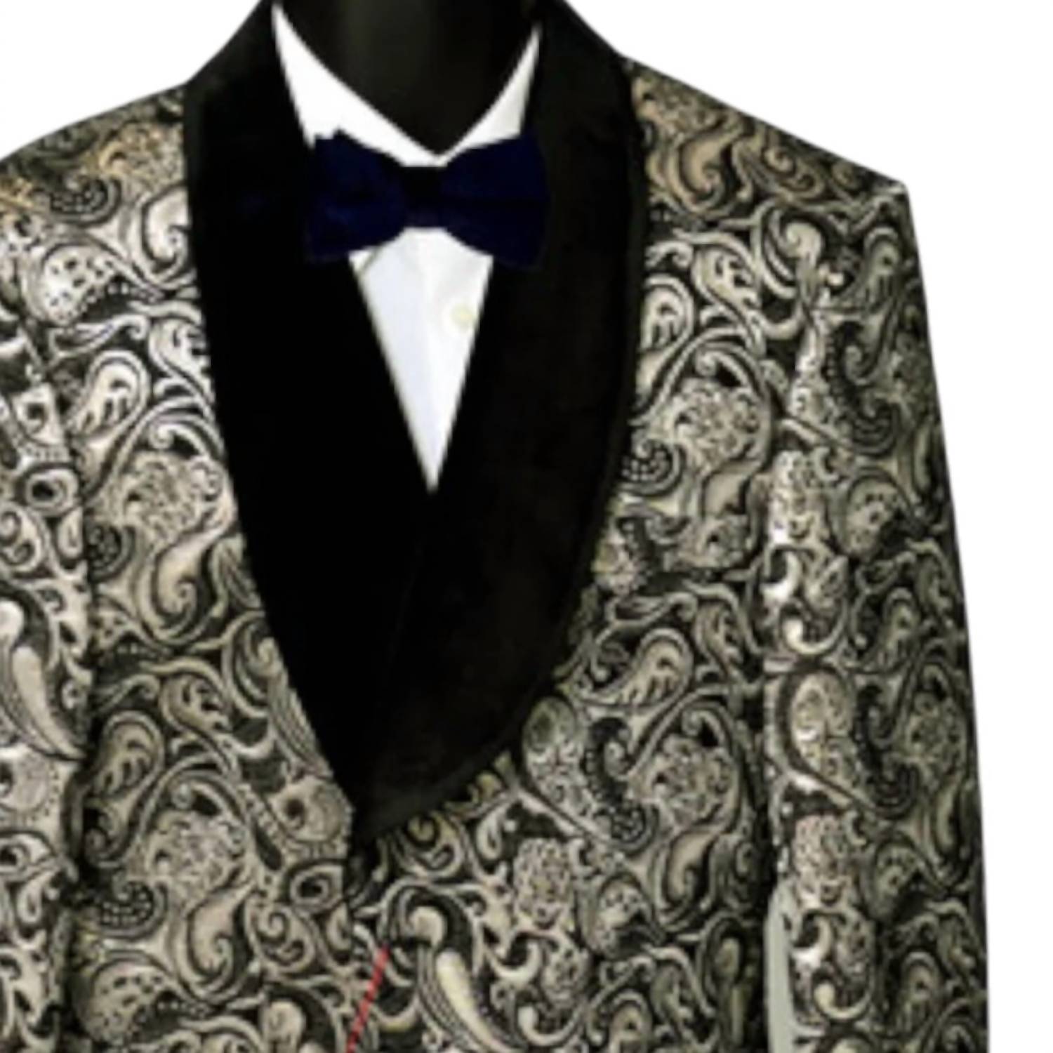 MAZARI Men's Paisley Blazer With Bow Tie in gold - men's jacket - detail view