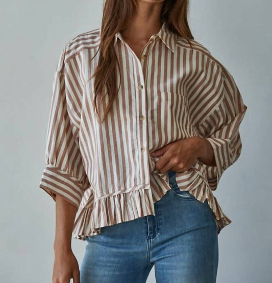 Easel - Stripe Linen Top - Plus