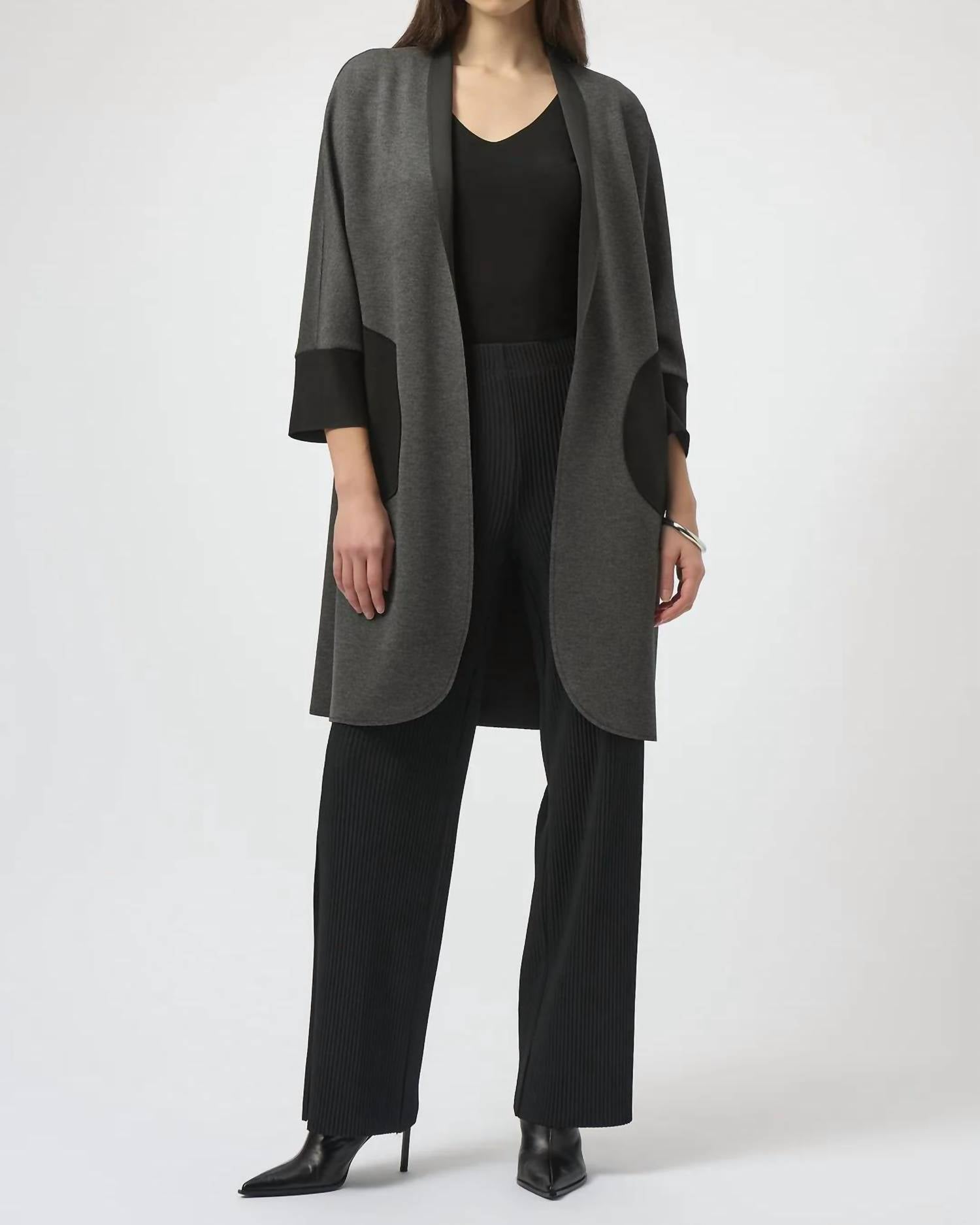Joseph Ribkoff Open Front Long Sleeve Cover Up in grey melange black - women's sweater