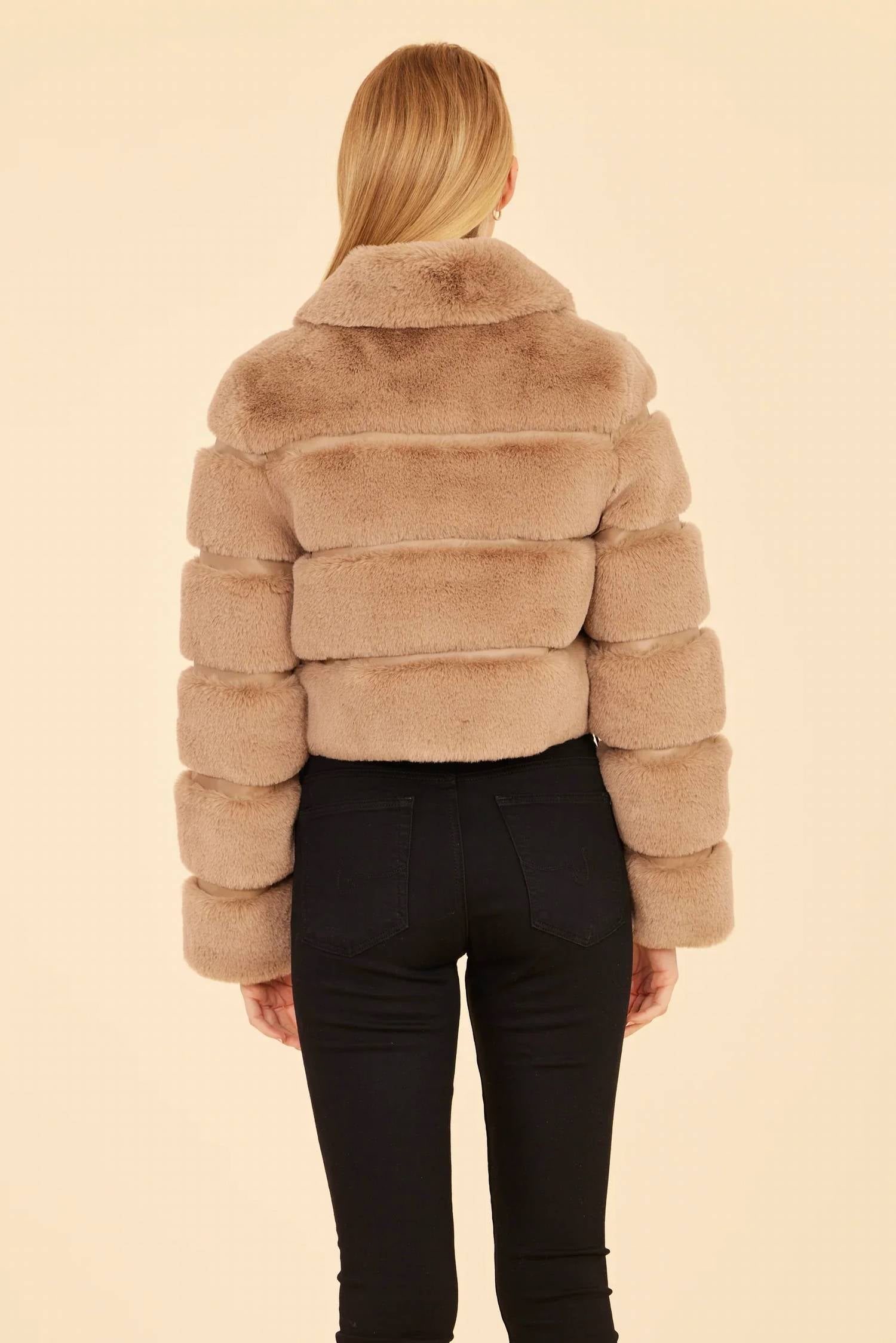 Dolce Cabo - Paneled Faux Fur Vegan Leather Cropped Jacket