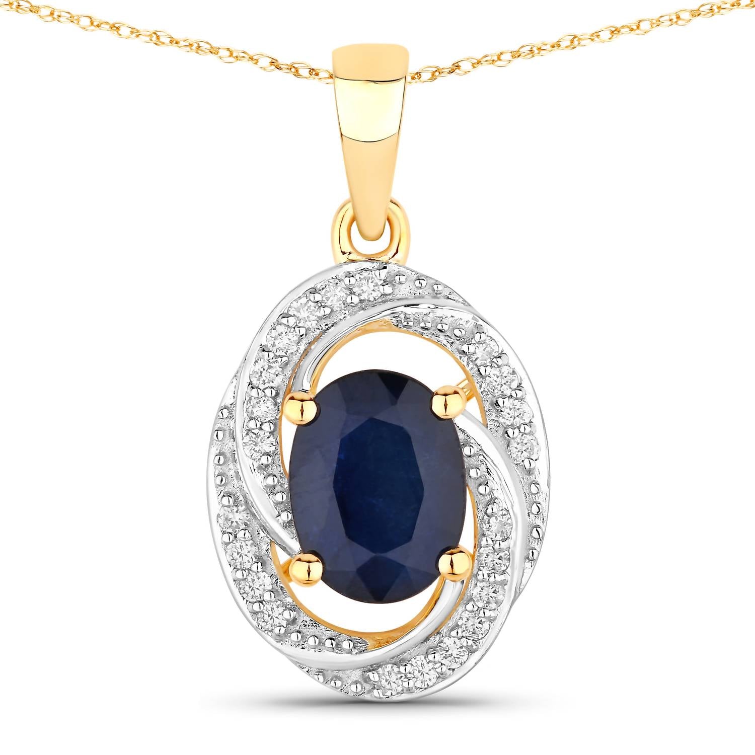 Diana M Jewels Women's Oval Natural Sapphire Pendant Necklace (1.71 Ct) - Classic in 14k yellow gold - women's jewelry