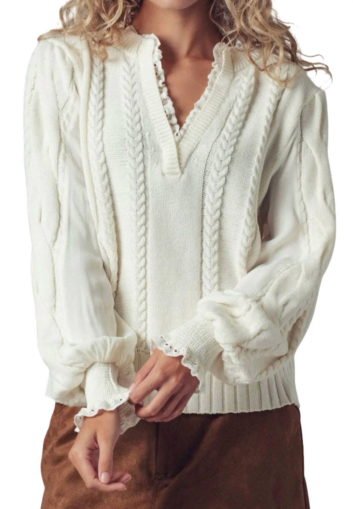 Urban Daizy - Lace Trim Cable Pullover Sweater