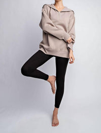 RAE MODE French Terry Fleece Ribbed Mock Neck Pullover Top in taupe - women's long sleeve top - view 5