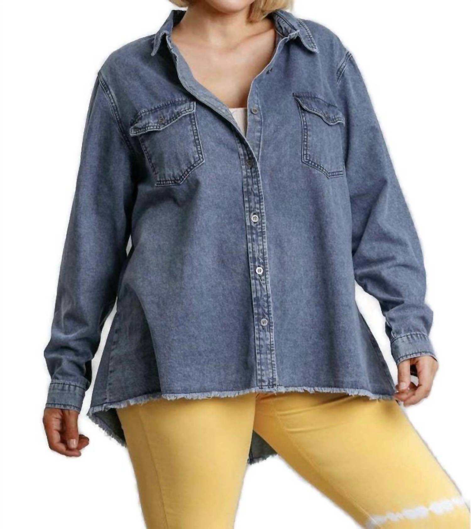 Umgee - Button Down Denim Shacket - Plus