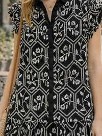 Gigio - Glossy Embroidered Button Down Dress