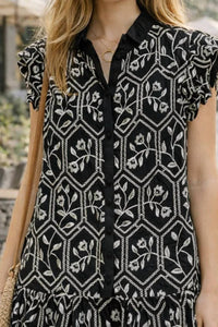 Gigio - Glossy Embroidered Button Down Dress