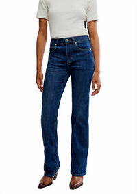 Free People Double Knot High Rise Straight Bootcut Jean in aegean - women's jeans