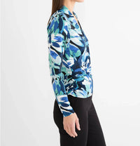 Nic + Zoe GIVEMY KNIT WRAP TOP in green multi - women's long sleeve top - detail view