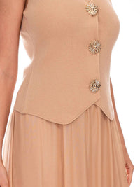 Surelymine - Sheer Maxi Skirt & Knit Vest Two-Piece Set