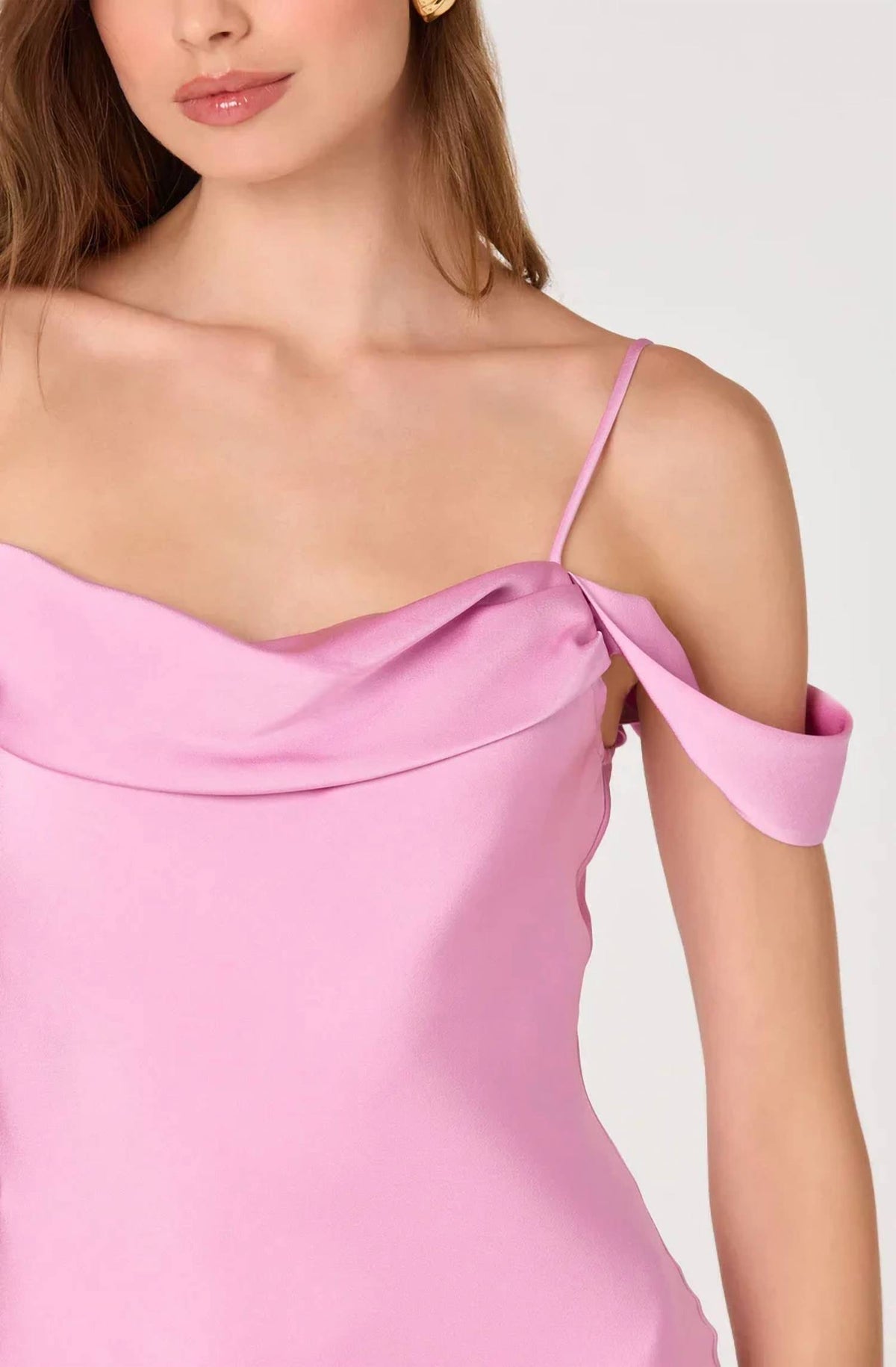 Astr - Araxie Satin Off-shoulder Midi Dress
