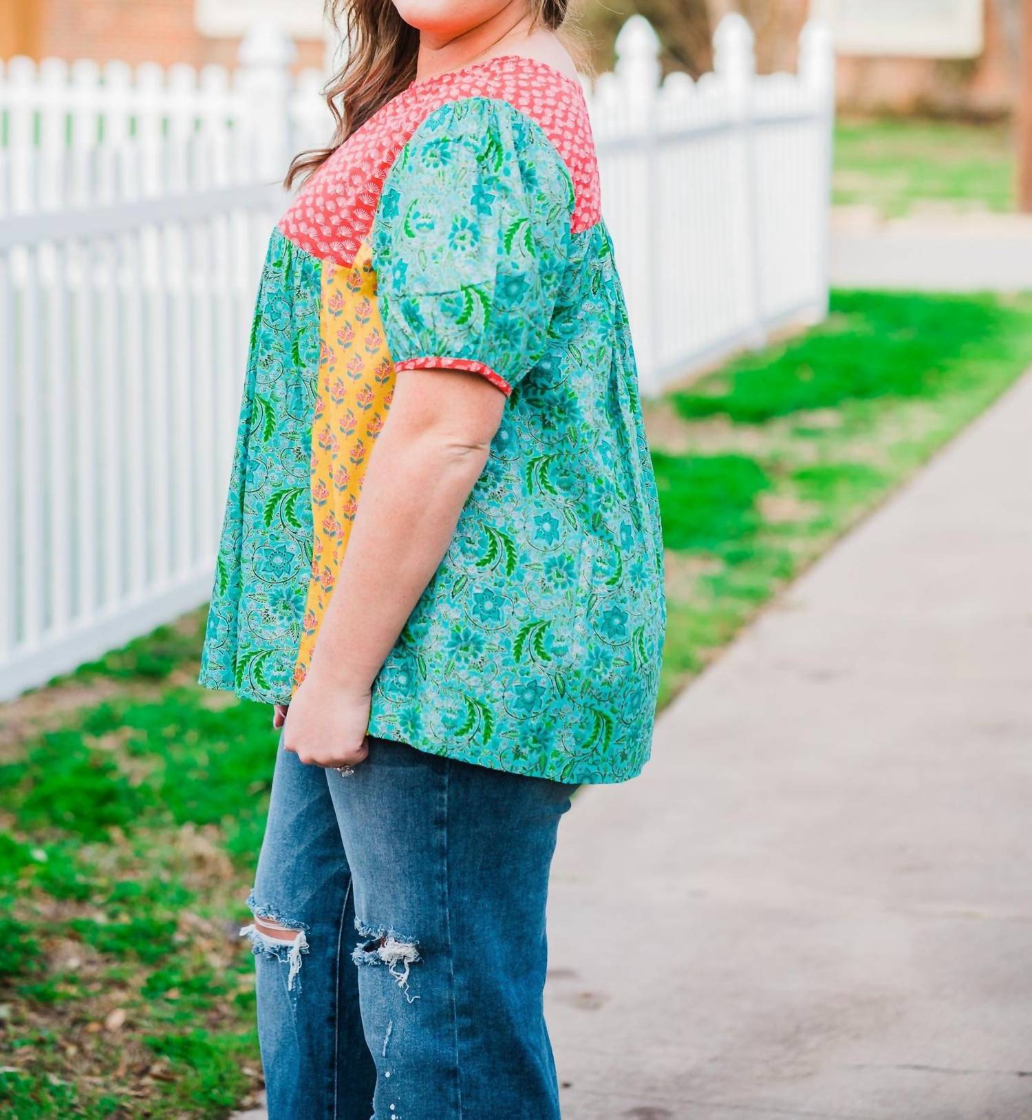 Layerz Clothing - Mixed Print Short Sleeve Top