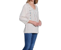 Multiples - Three Quarters Sleeve V Neck Embroidered Top
