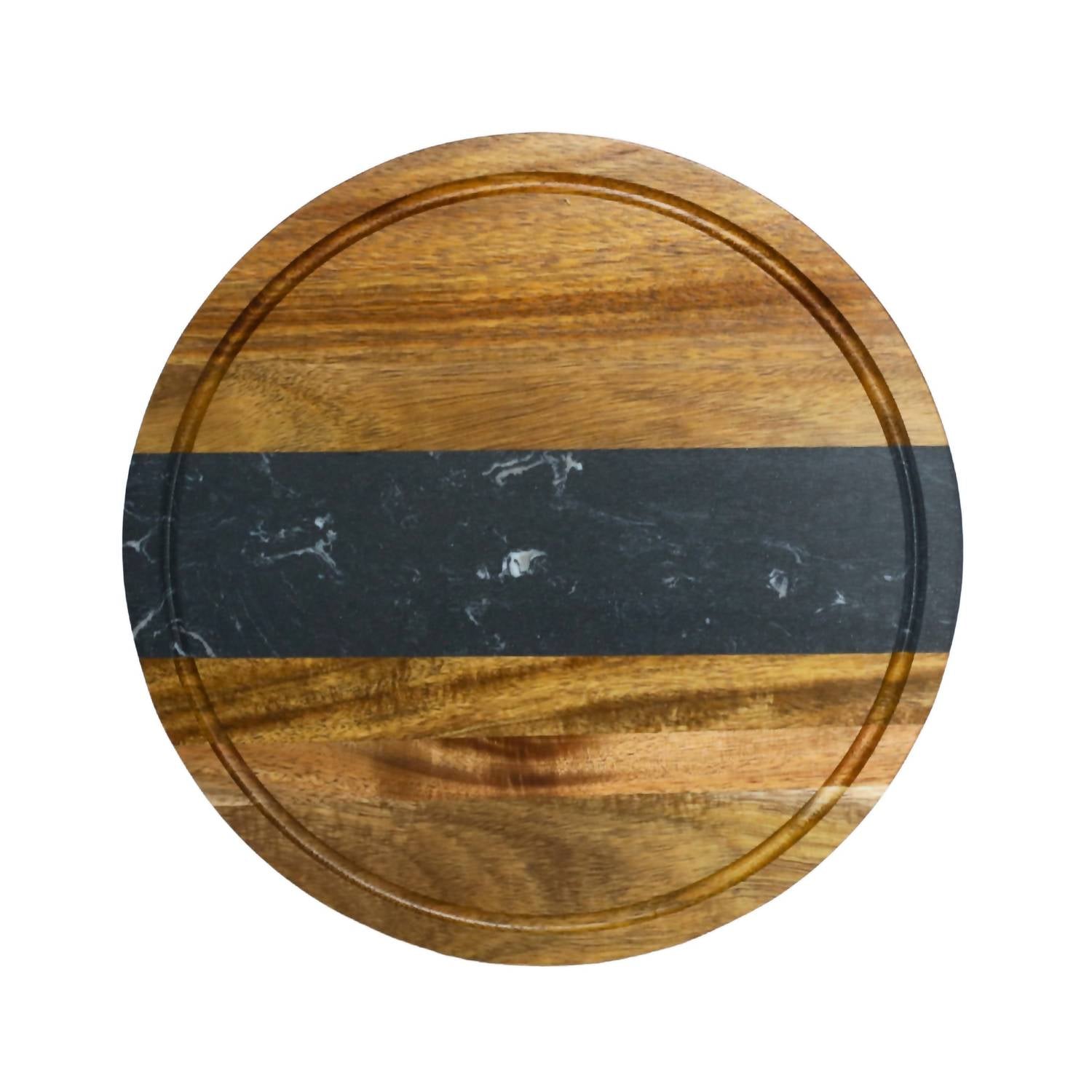 Creative Gifts International - Marble Stripe and Acacia Wood Round Board