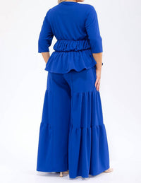 Karen T Design - Hollow Lace Up Top And Spliced Wide Leg Pants