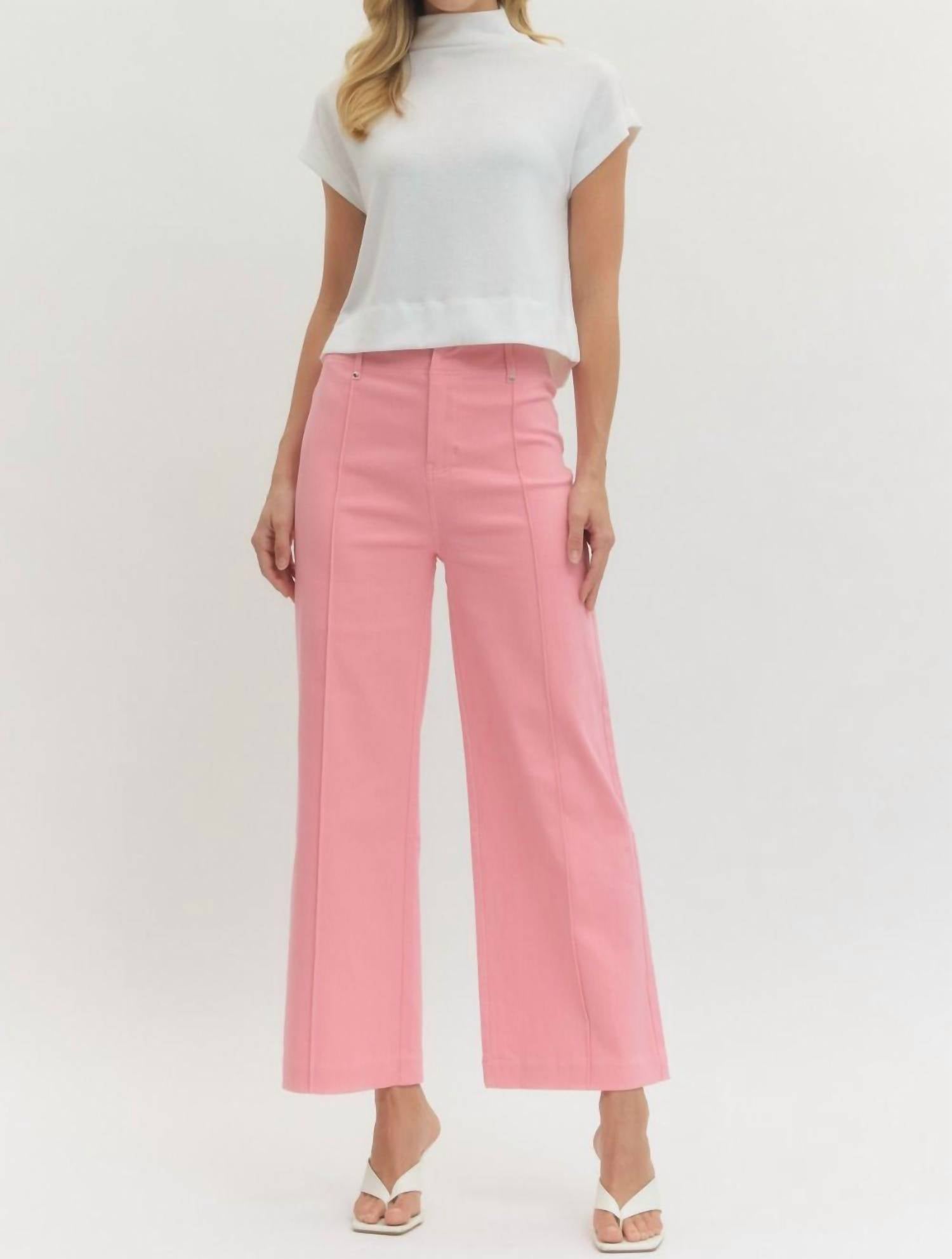Entro - Solid High Rise Wide Leg Pants