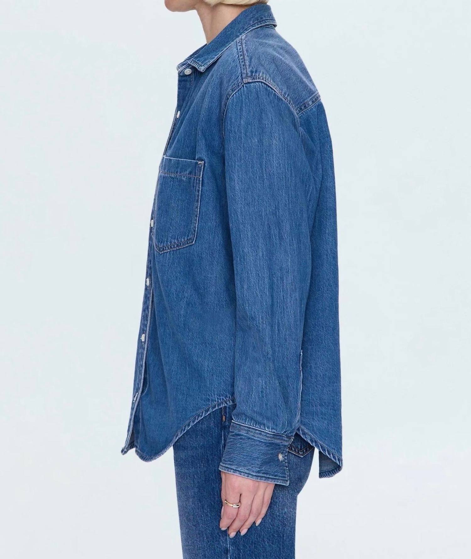 PISTOLA Jamie Essential Denim Shirt in medium blue - women's shirt - alternate view